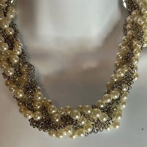 ✨Sugar Fix by Bauble Twisted Pearl Silver Braided Statement Necklace✨NWT✨